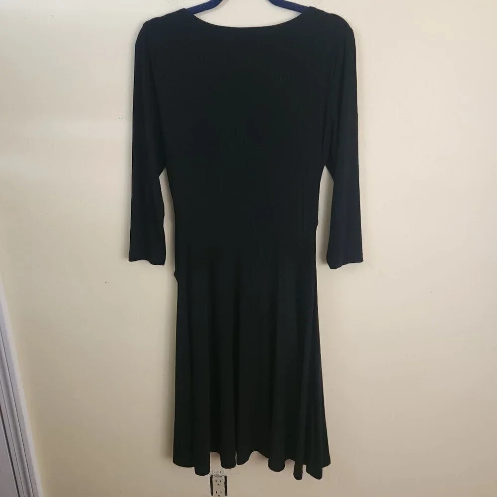 Lauren Ralph Lauren Classic Black Faux Wrap Buckle Waist Midi Dress Size 10